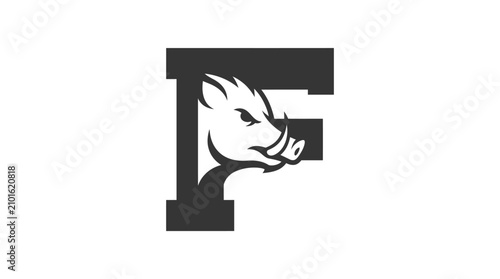 Foto Black letter F logo with wild boar head.