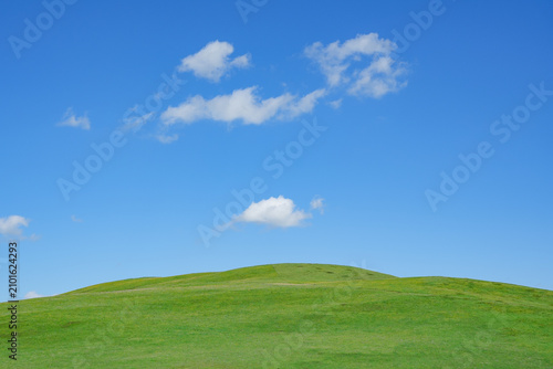 Blue Sky and White Clouds Over Green Hills in Zoige Grassland, Sichuan, China (Natural Wallpaper)