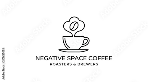 Minimalist Coffee Cup Line Art Logo with Bean Steam for Roastery and Cafe