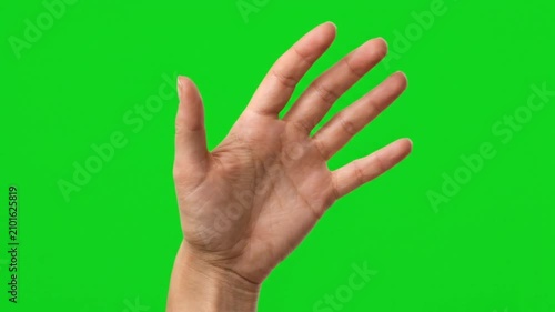 Close-up of Person Hand Opening and Closing Palm Gesture Isolated on Green Screen Background
