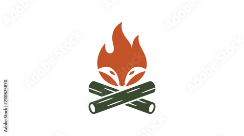 Foto Campfire logo with logs and fox face flame.