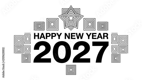 Fotografie Happy New Year 2027 Graphic: A festive graphic design celebrating the New Year 2027, featuring geometric shapes, a star, and the congratulatory text