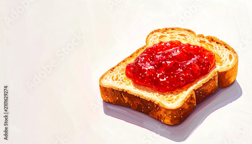 A slice of toasted bread with strawberry jam