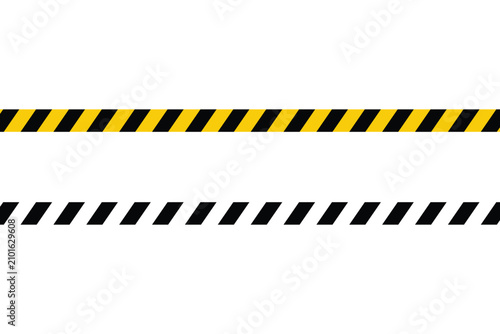 Road traffic safety straight line border with Yellow and black, white and black striped. Long seamless line with striped candy lollipop pattern isolated on transparent background.
