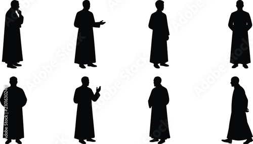 Konstfotografi Male Clergy Silhouettes in Long Robes with Standing Gesturing and Walking Poses