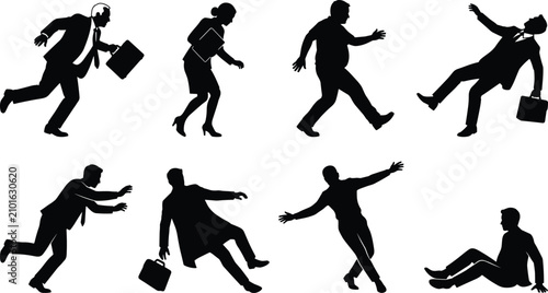 Quadro su tela Falling Business People Silhouettes Showing Slipping Tripping and Workplace Acci