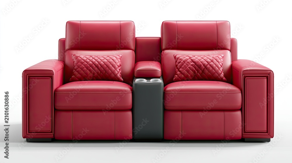 Obraz premium Modern plush red theater seating with integrated cup holders and storage