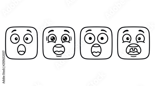 Canvas Print Four surprised square emoji line art icons.