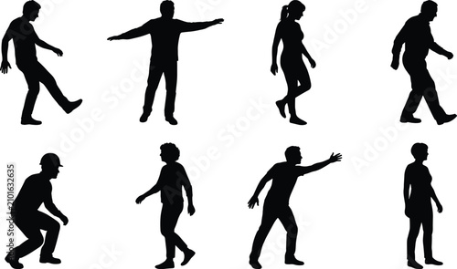 Quadro su tela People Balancing and Walking Silhouette Collection in Unsteady Movement and Reha