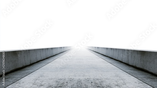 Concrete walkway ascends into bright, hazy distance