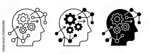 Brain Gears Icon Set: Cognitive Processing, Thinking, and Ideas Vector Graphics
