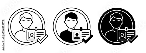 User Profile Icons with ID Badges and Checkmarks, Vector Set for Identity Verification and Access Control