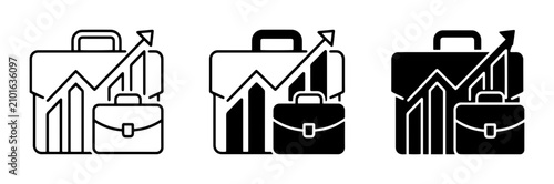 Business Growth Icons: Briefcase, Portfolio, Financial Chart, Upward Arrow, Vector Set