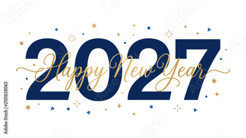 Canvastavla Happy New Year 2027: A festive graphic design proclaiming Happy New Year with the prominent year 2027 adorned with sparkling stars and confetti, evoking a sense of celebration and new beginnings