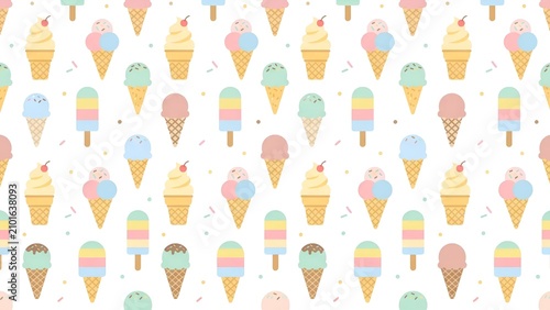 Seamless pattern with colorful ice cream popsicles