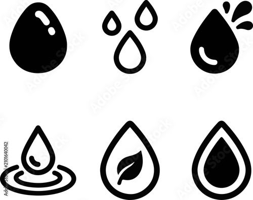 Billede på lærred Water drop icons set illustrative glyphs for hydration purity and liquid concept