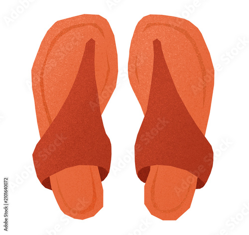 Foto Raster illustration of reddish-brown wide-strap flip-flops with grainy texture effect