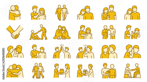 Mental health awareness icon set support comfort friendship gestures