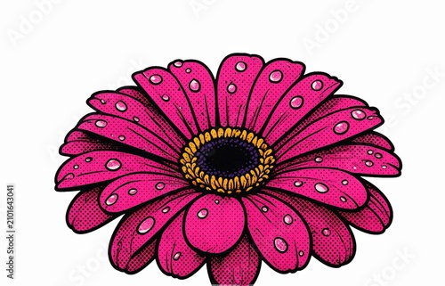 Foto Pink Gerbera Daisy Flower Illustration with Water Droplets Isolated on White Bac