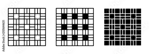 Bild auf Leinwand Geometric Grid Patterns, Abstract Square Designs, Black and White Tessellations,