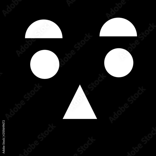 Fotografie cA white abstract geometric face component, a white semi-circle shape above a white circle shape, minimalist vector element on a solid black background