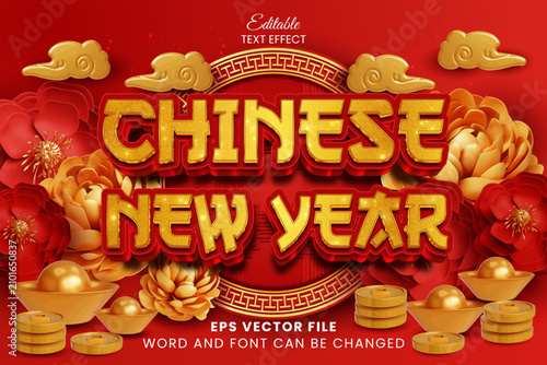 Chinese new year red and gold luxury premium 3d editable vector text effect