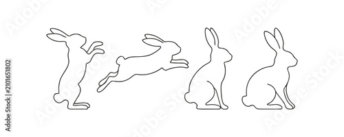 Rabbit Silhouettes Depicting Movement A Linear Illustration On A White Background rabbits hare hares bunny bunnies lepus lagomorph animal animals