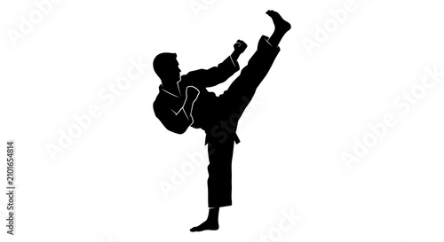Obraz na płótnie Karate practitioner silhouette against a white background dynamic martial arts p