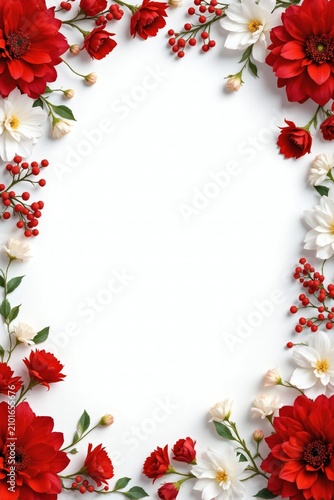 Elegant Red and White Flower Frame Background Perfect for Wedding Invitations or Greeting Cards