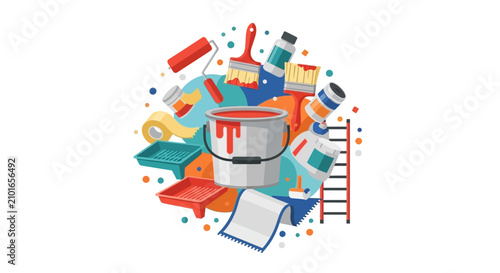 House Painting and Home Renovation Tools Vector Illustration - DIY Interior Design Equipment Set
