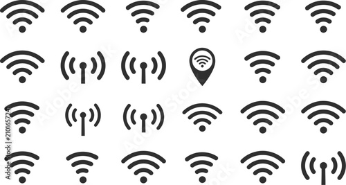 Canvastavla WiFi, wireless signal icon collection with internet connection, network and airwave symbols, editable vector set