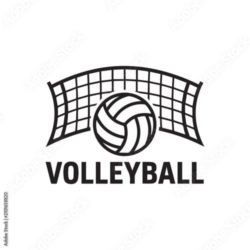 Volleyball sports team logo badge emblem with ball and net patterned wings.