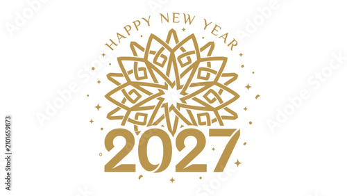 Obraz na płótnie Golden Year Ahead: A stylized golden starburst design with Happy New Year 2027 prominently displayed, evoking a sense of anticipation and celebration for the upcoming year