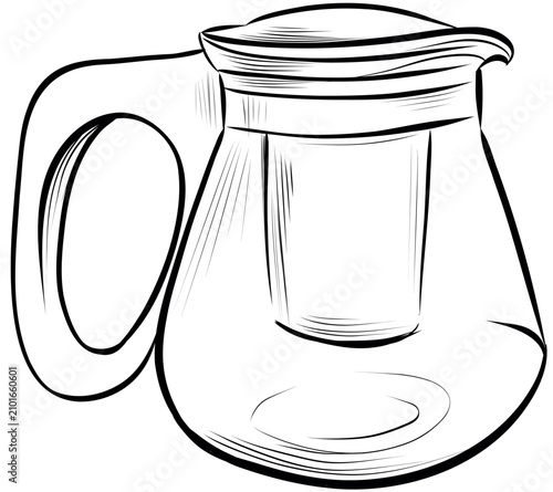 Glass teapot with handle outline sketch vector