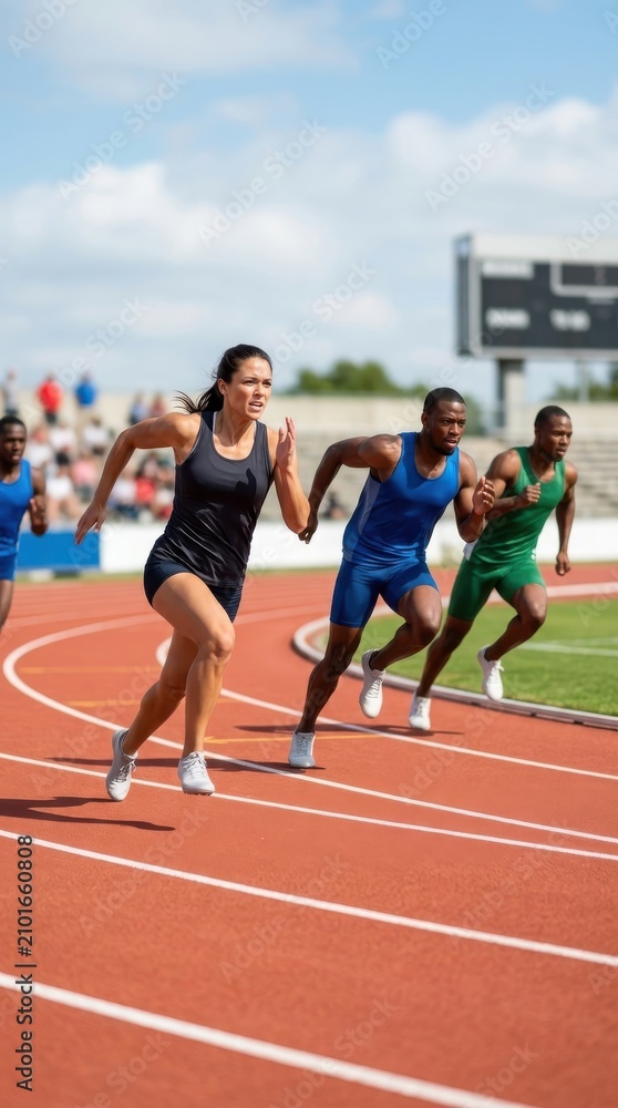Obraz premium Athletes sprinting on race track