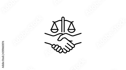 Justice Scales and Handshake Icon - Agreement, Law, Partnership, Legal Deal