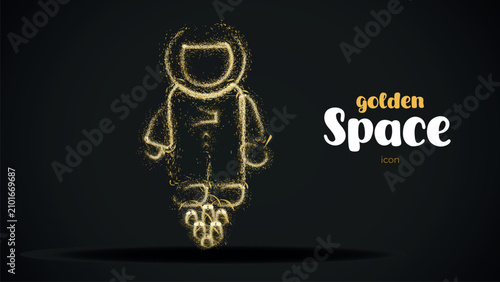 Obraz na płótnie Golden space icon of an astronaut floating in a dark background design