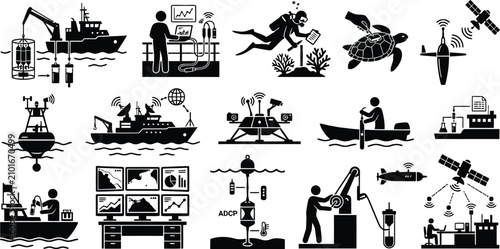 Fotografía Oceanographic research and marine science activities illustration
