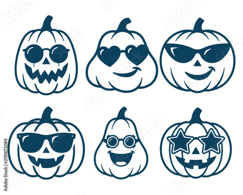 Funny Halloween Pumpkin Faces Set Vector Illustration