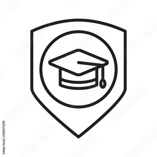 Cuadro en lienzo Shield with graduation cap for education warranty line icon