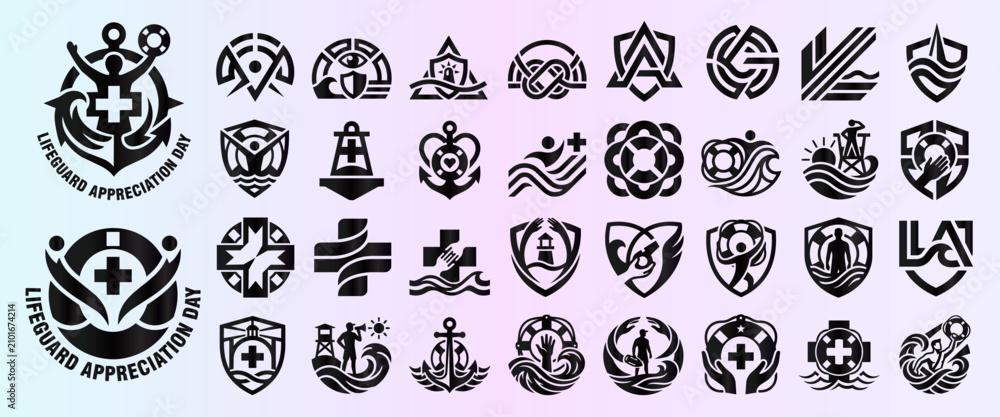 Fototapeta premium Lifeguard Appreciation Day Icon Set for Water Safety and Rescue