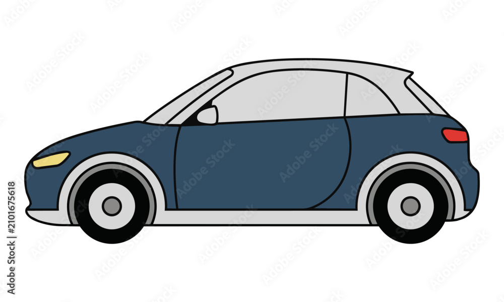 Fototapeta premium Sleek electric city coupe car with clean monoline outlines on a solid white background modern automotive design concept