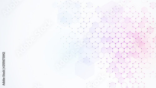 Abstract hexagonal network background with blue and pink gradient design for futuristic data technology concepts