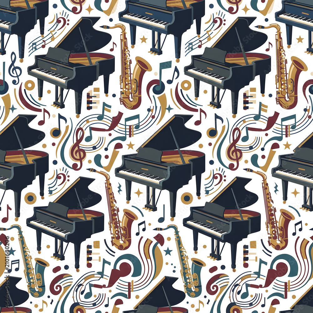 Fototapeta premium Vintage repeating pattern with ornate military hats and insignia.