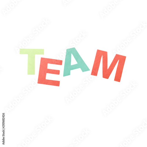 Colorful hand drawn typography spelling the word team in playful style