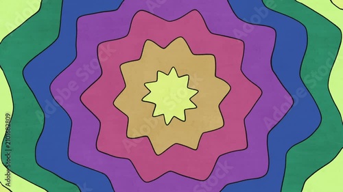 Abstract Colorful Retro Psychedelic Concentric Stars Background – Frame by Frame Loop Animation