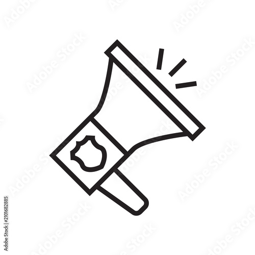 Картината върху платно Police megaphone with badge line icon, public address system