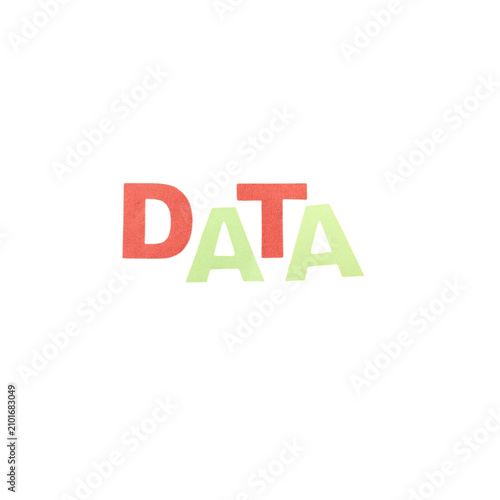 Data word typography with alternating red and light green letter coloring