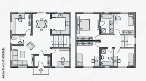 Foto Dynamic Floor Plan Layout Showcasing Two Modern Apartments with Furniture and Fi