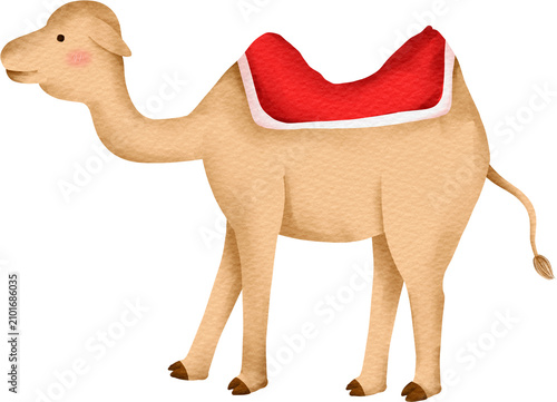 Konstfotografi One hump camel with red saddle watercolor illustration